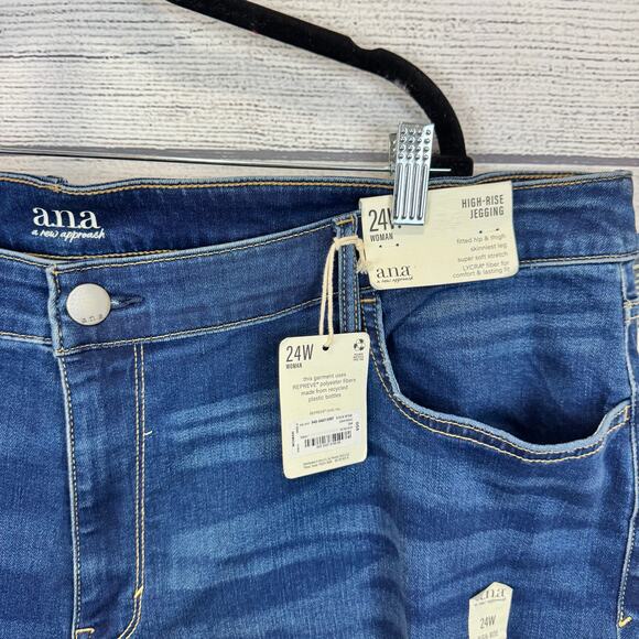 A New Approach Plus Size Dark Wash High Rise Distressed Jeggings Size 24W - Picture 5 of 8